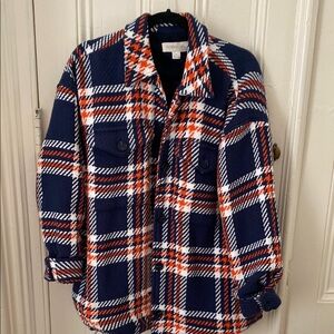 Outerknown Blue and Orange Plaid blanket weave shirt